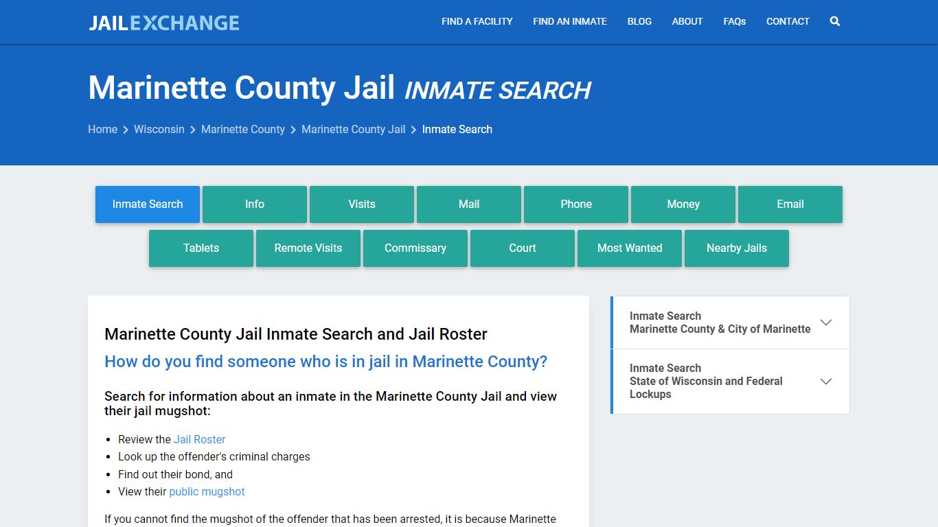 Inmate Search: Roster & Mugshots - Marinette County Jail, WI